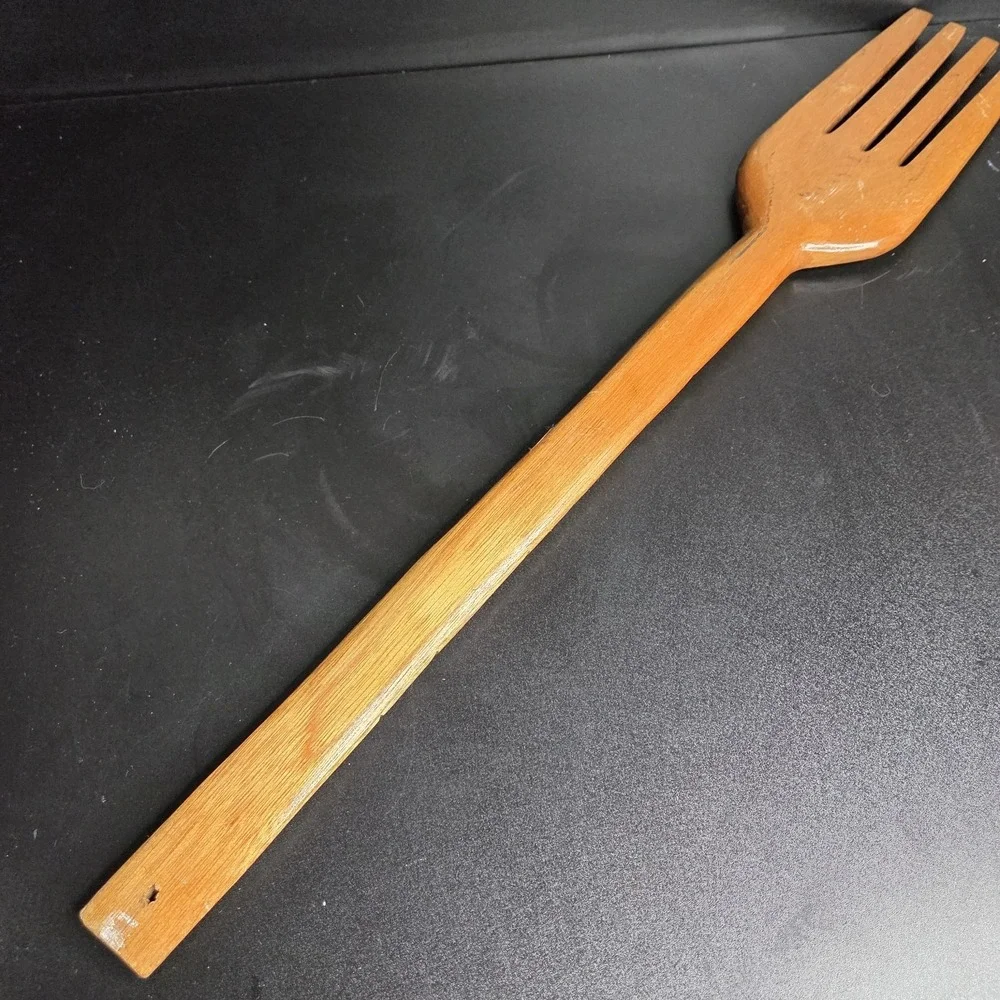 Vintage Hand Carved Wooden Fork Wall Art Alaska Souvenir Rustic Decor